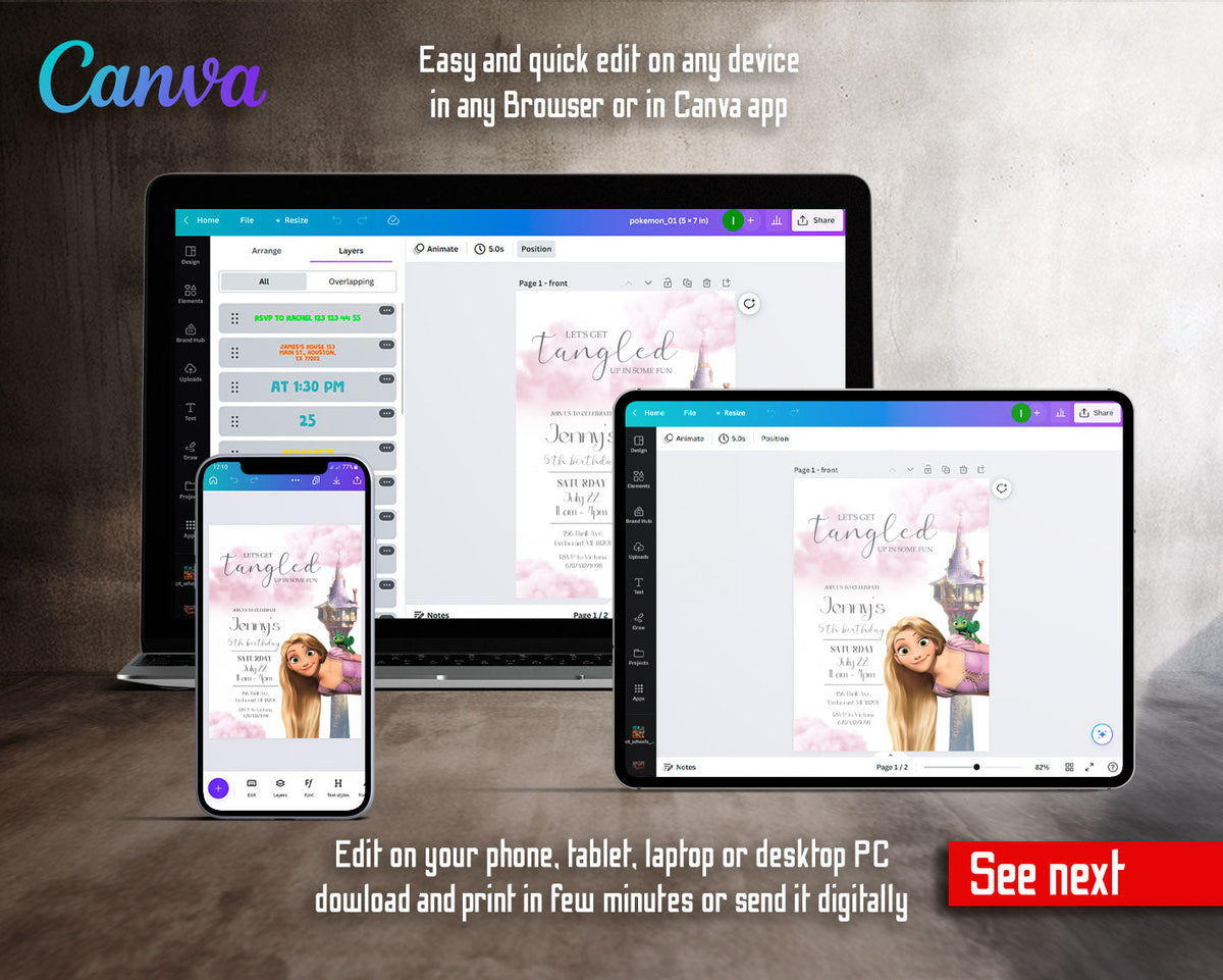 Rapunzel Princess Tangled customizable invitation template | Share or Print | girl | TE779