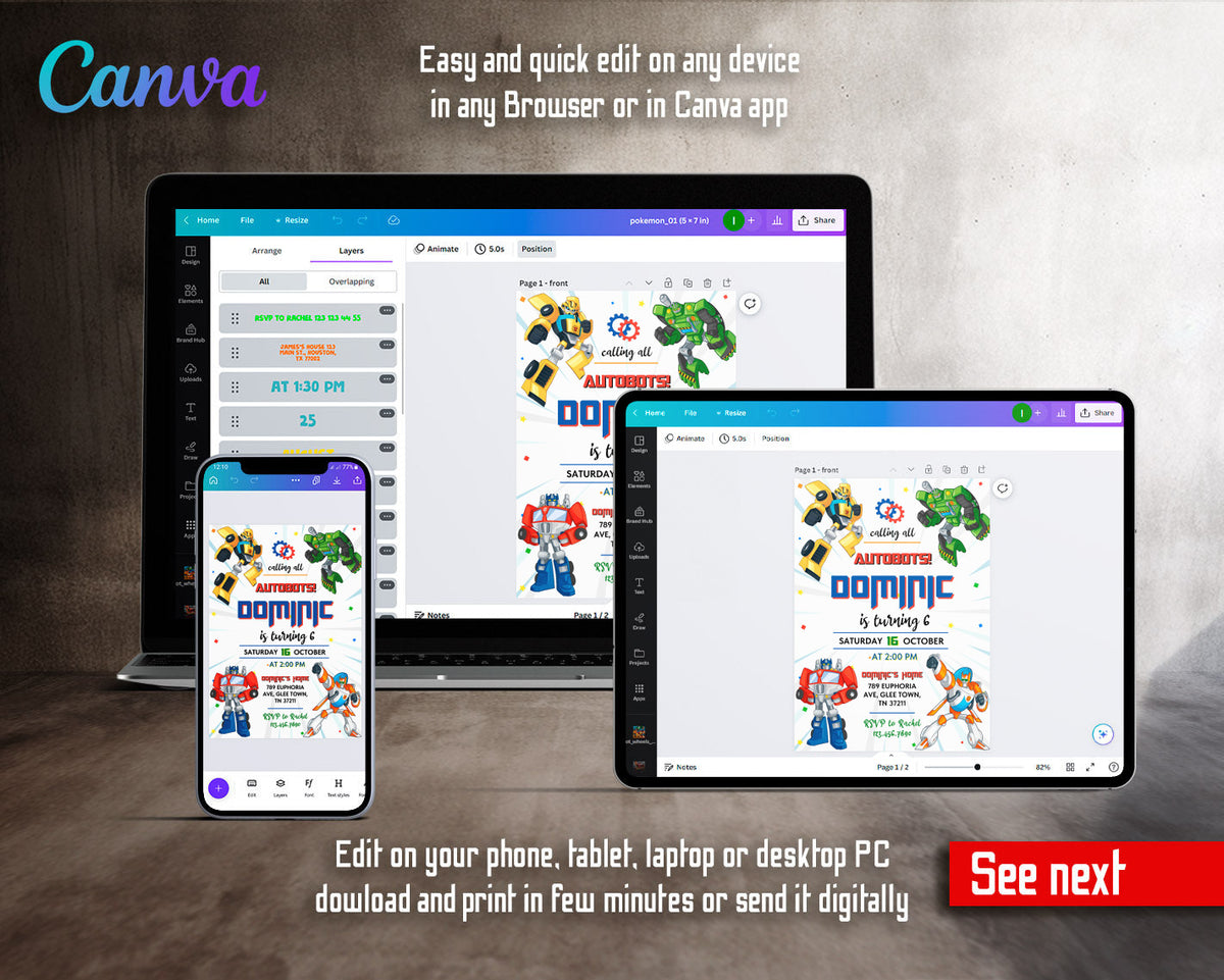 Transformers Rescue Bots customizable invitation template | Share or Print | boy | AG964