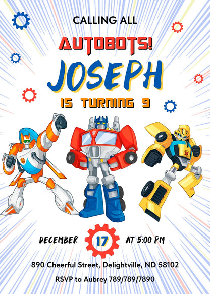 Transformers Rescue Bots customizable invitation template | Share or Print | boy | TR871