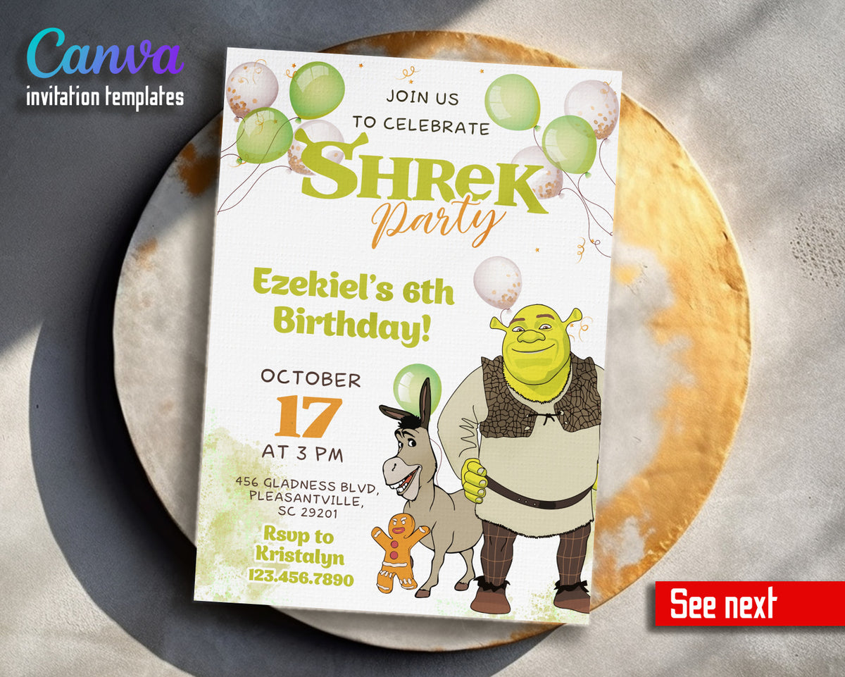 Shrek customizable invitation template | Share or Print | OR688