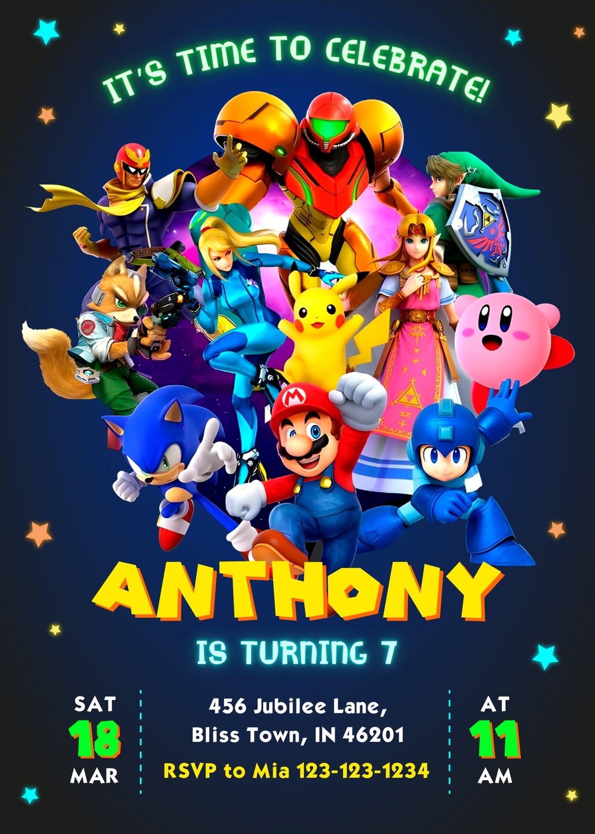 Super Smash Mario Bros customizable invitation template | Share or Print | WG384