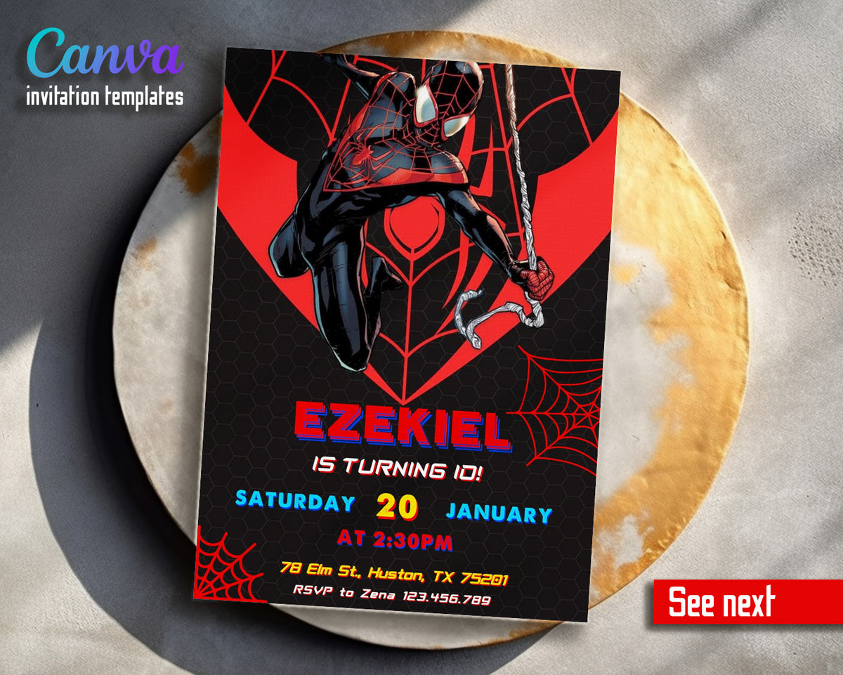 Spider Man Across the Spider-Verse customizable invitation template | Share or Print | boy | EW423