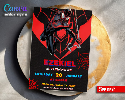 Spider Man Across the Spider-Verse customizable invitation template | Share or Print | boy | EW423