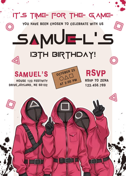 Squid Game customizable invitation template | Share or Print | XI089