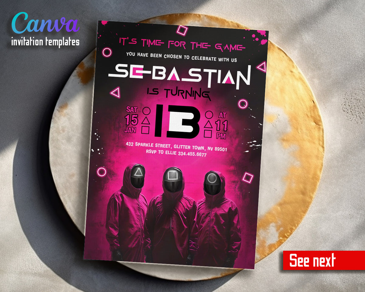 Squid Game customizable invitation template | Share or Print | JD554
