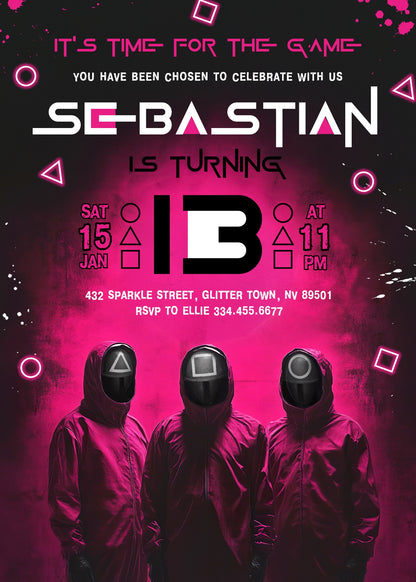 Squid Game customizable invitation template | Share or Print | JD554