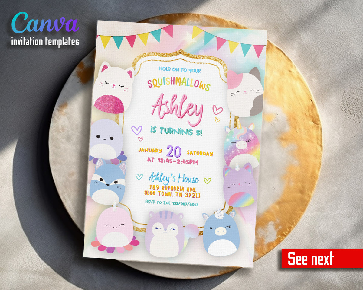Squishmallows customizable invitation template | Share or Print | HR167