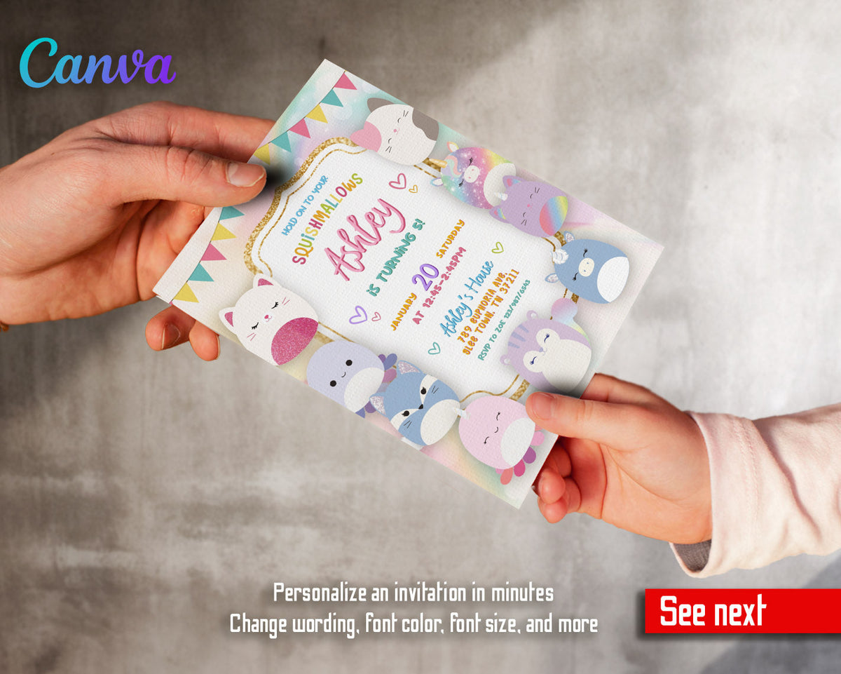 Squishmallows customizable invitation template | Share or Print | HR167