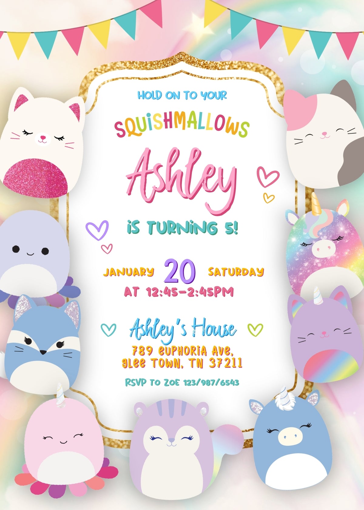 Squishmallows customizable invitation template | Share or Print | HR167