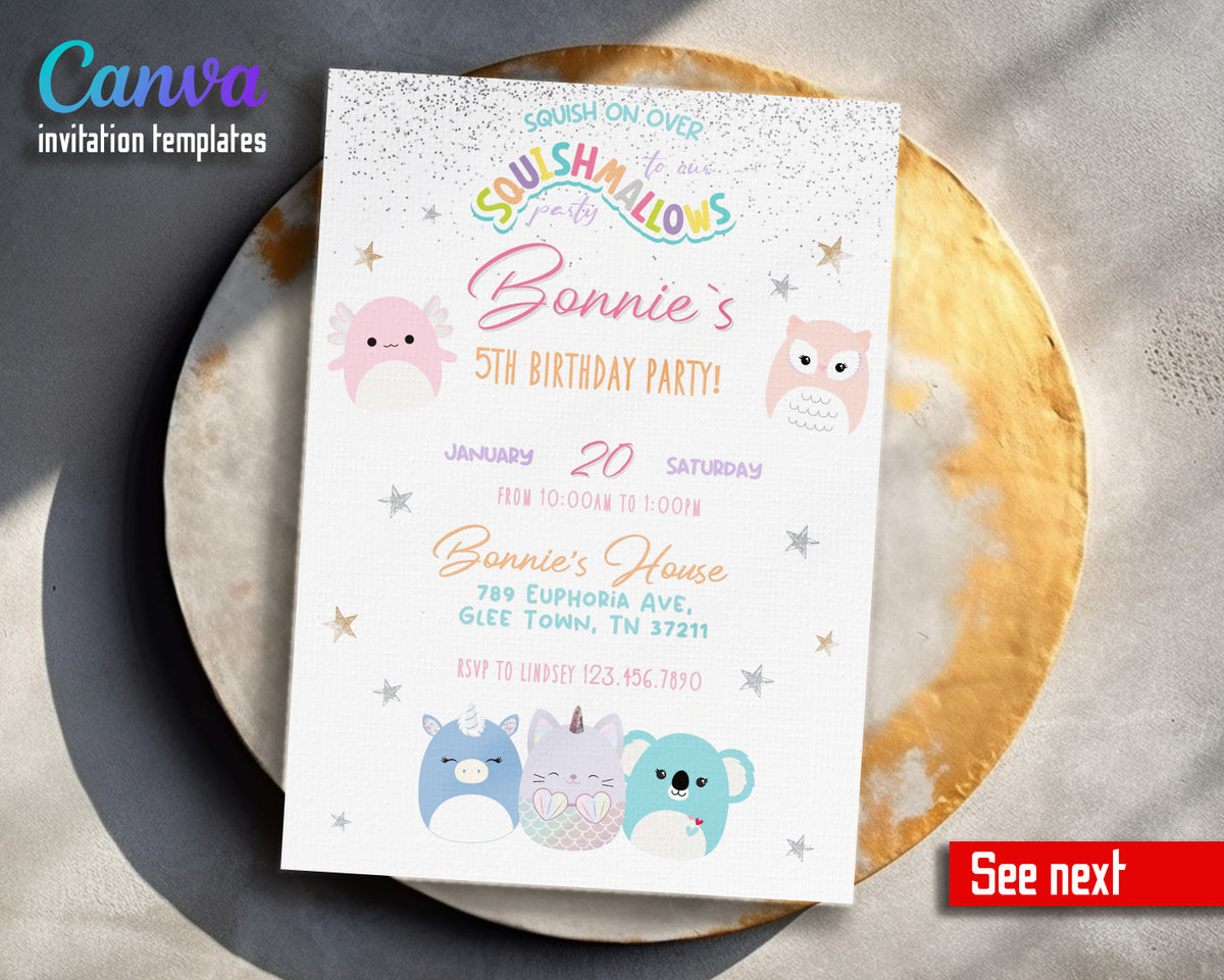 Squishmallows customizable invitation template | Share or Print | AM079