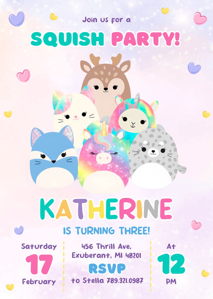 Squishmallows customizable invitation template | Share or Print | CP592