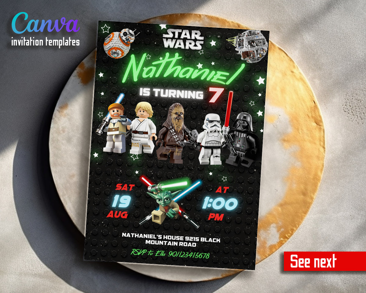 Star Wars Darth Vader Lego Minifigures customizable invitation template | Share or Print | OS983