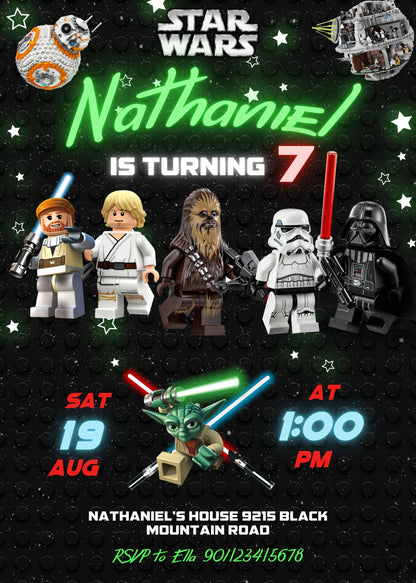 Star Wars Darth Vader Lego Minifigures customizable invitation template | Share or Print | OS983