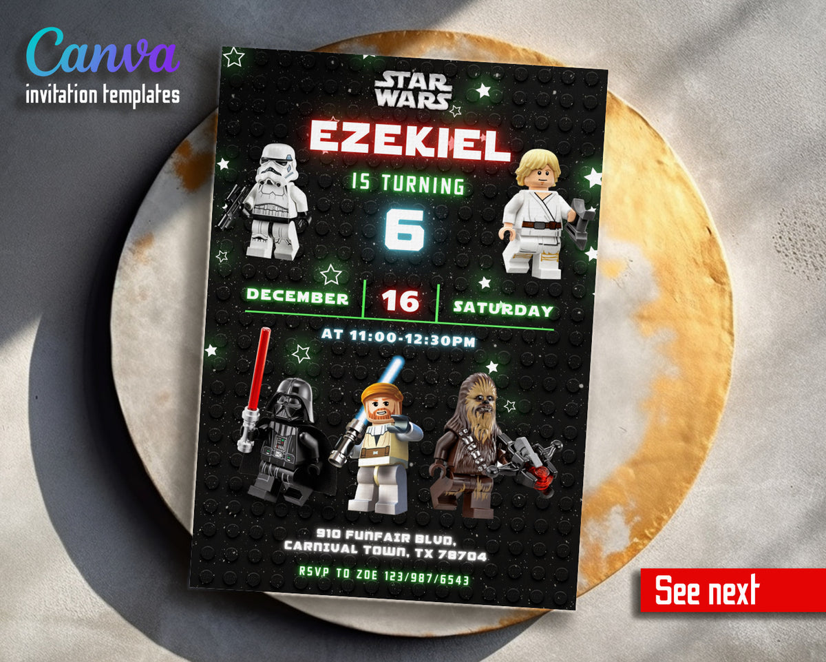 Star Wars Darth Vader Lego Minifigures customizable invitation template | Share or Print | GK887