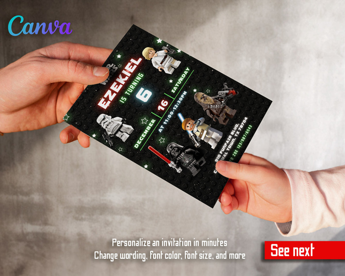 Star Wars Darth Vader Lego Minifigures customizable invitation template | Share or Print | GK887