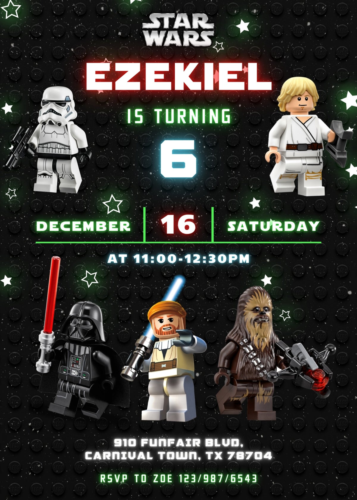 Star Wars Darth Vader Lego Minifigures customizable invitation template | Share or Print | GK887