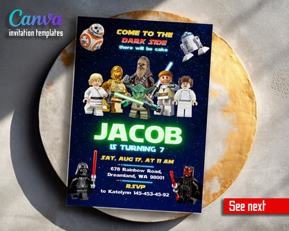 Star Wars Darth Vader Lego Minifigures customizable invitation template | Share or Print | PO988