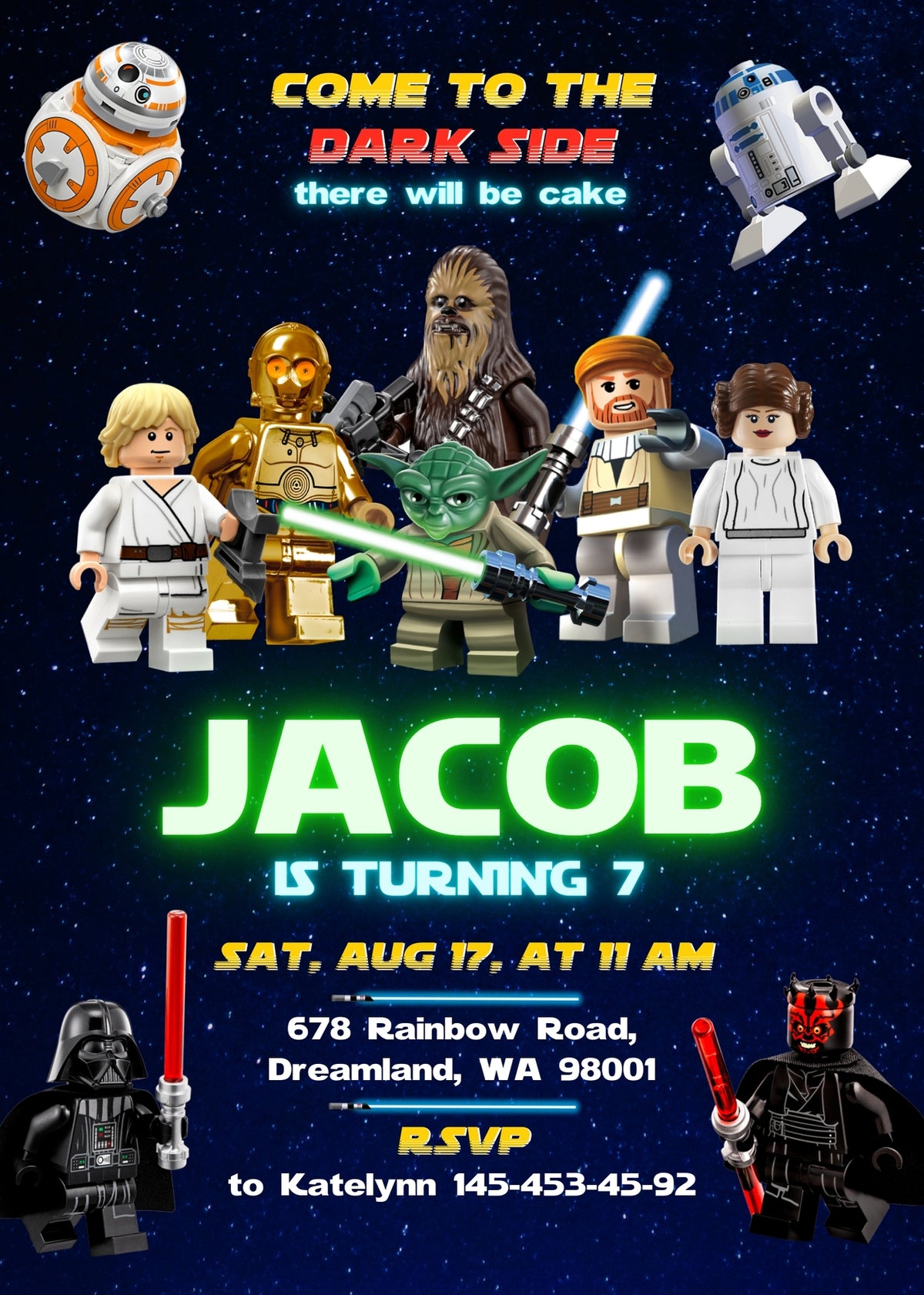 Star Wars Darth Vader Lego Minifigures customizable invitation template | Share or Print | PO988