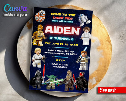 Star Wars Darth Vader Lego Minifigures customizable invitation template | Share or Print | EI665