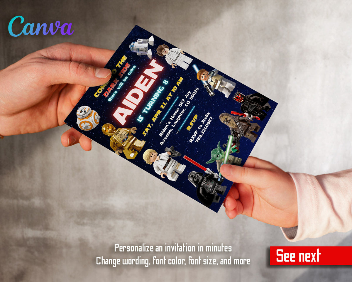 Star Wars Darth Vader Lego Minifigures customizable invitation template | Share or Print | EI665