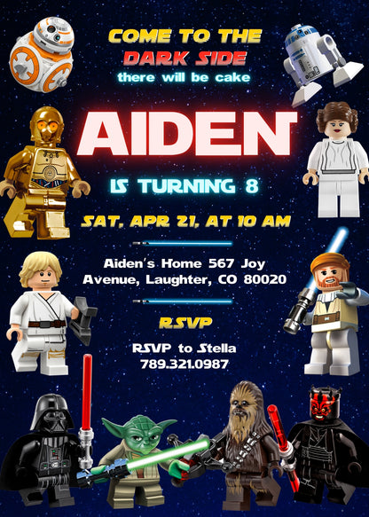 Star Wars Darth Vader Lego Minifigures customizable invitation template | Share or Print | EI665