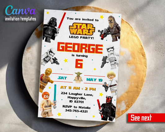 Star Wars Darth Vader Lego Minifigures customizable invitation template | Share or Print | FF821