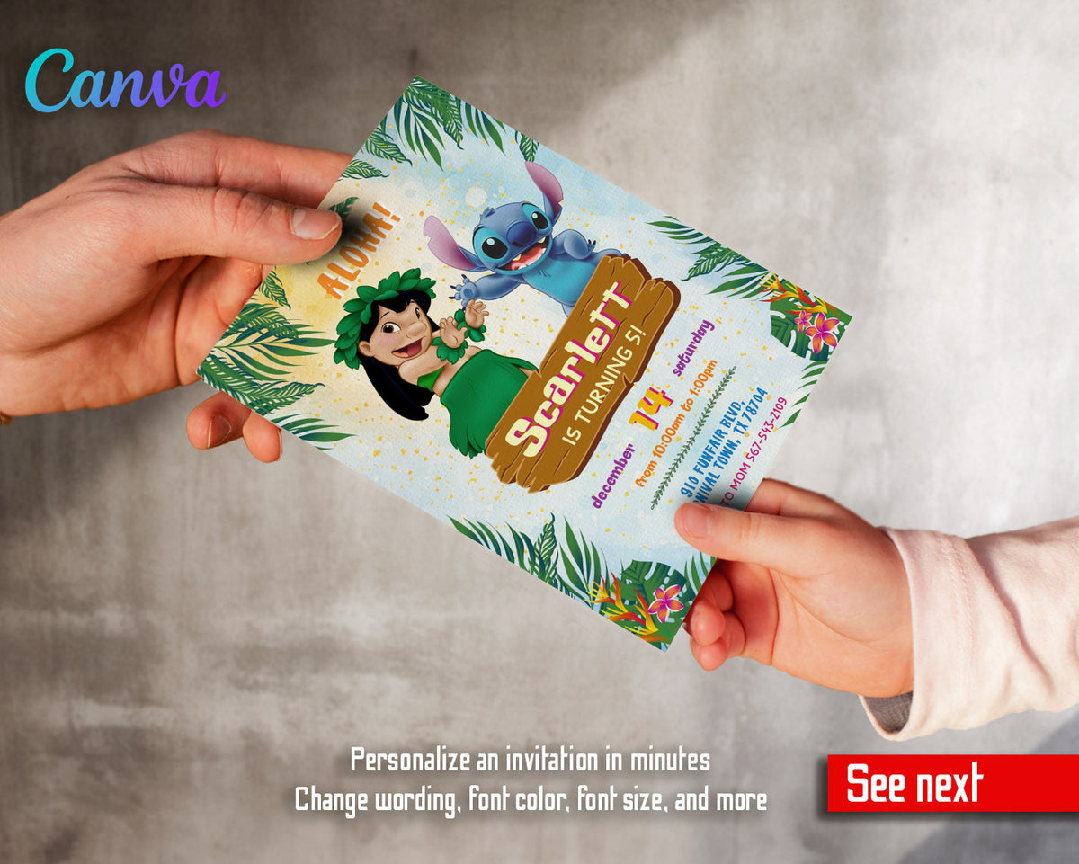 Lilo & Stitch Aloha customizable invitation template | Share or Print | VN137
