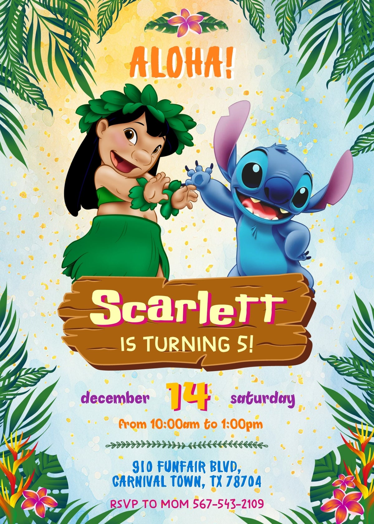 Lilo & Stitch Aloha customizable invitation template | Share or Print | VN137