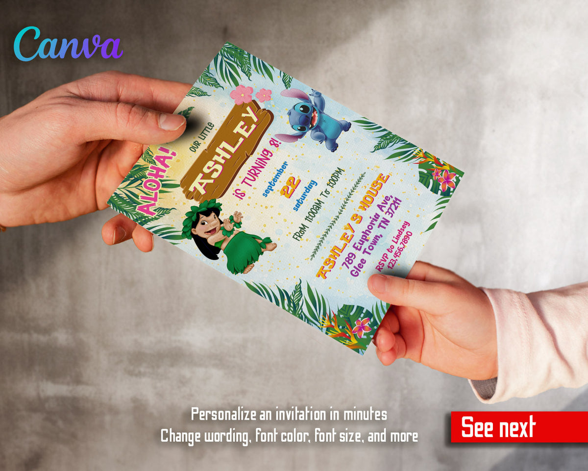 Lilo & Stitch Aloha customizable invitation template | Share or Print | SX003