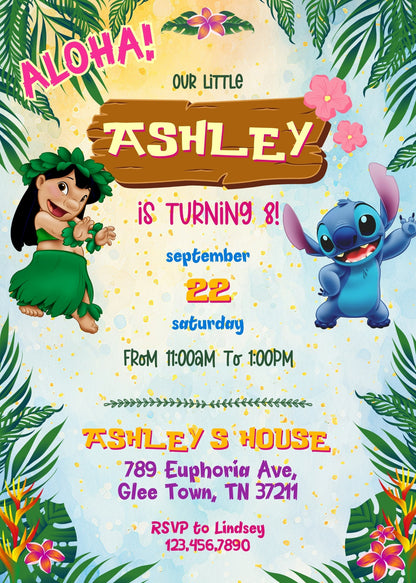 Lilo & Stitch Aloha customizable invitation template | Share or Print | SX003