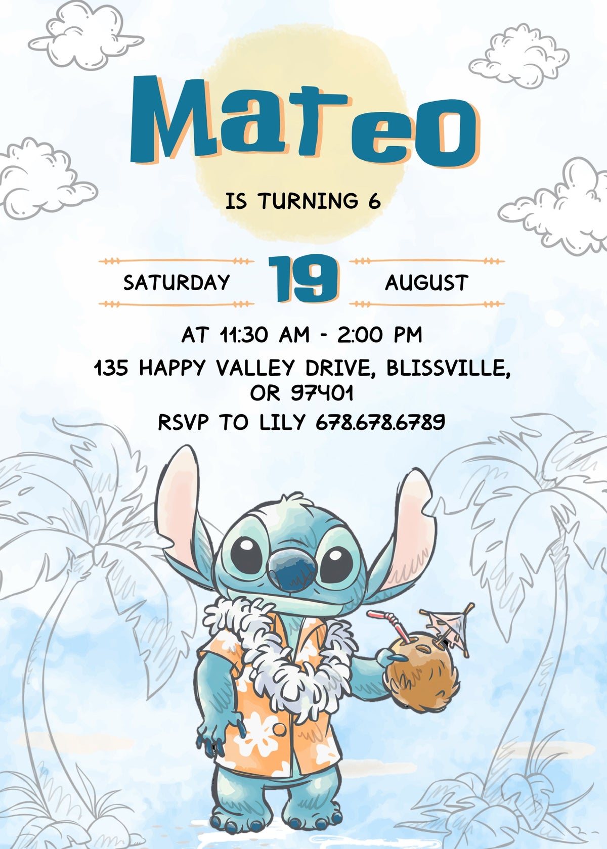 Lilo & Stitch Aloha customizable invitation template | Share or Print | YQ017