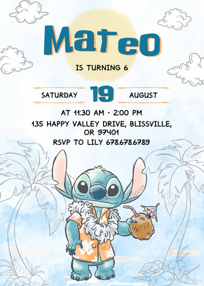 Lilo & Stitch Aloha customizable invitation template | Share or Print | YQ017