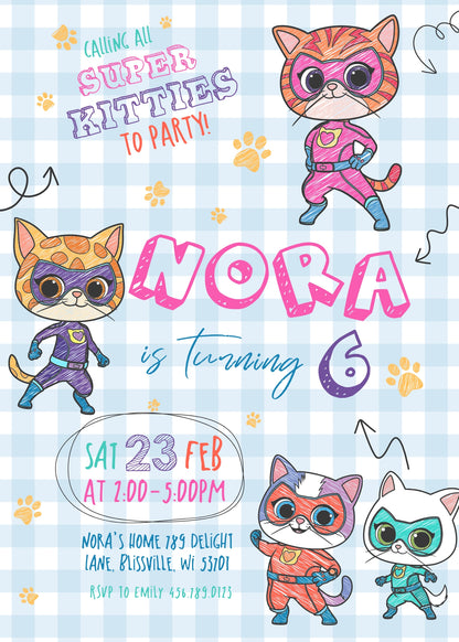 SuperKitties customizable invitation template | Share or Print | DB835