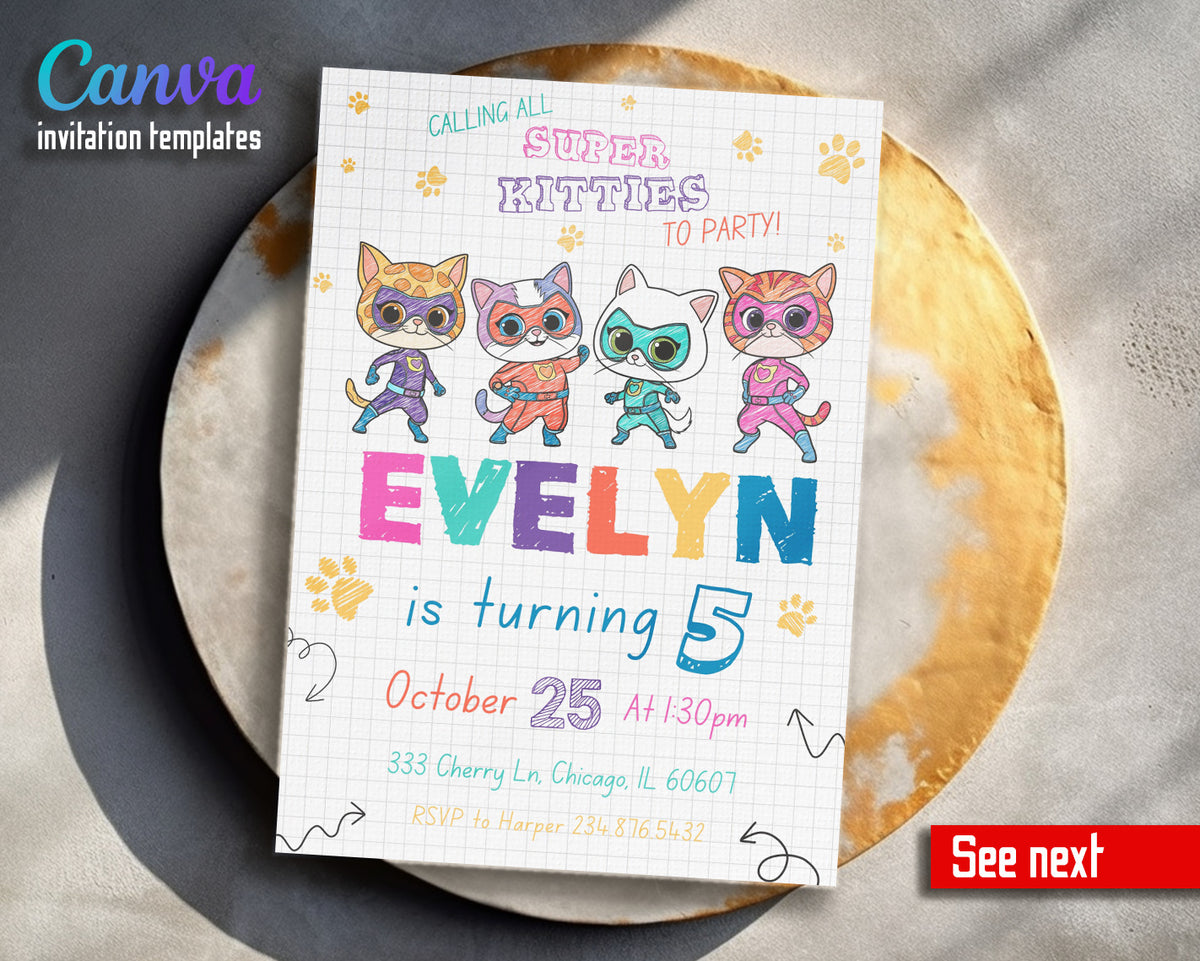 SuperKitties customizable invitation template | Share or Print | ZU602