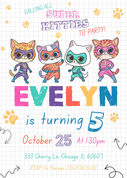 SuperKitties customizable invitation template | Share or Print | ZU602