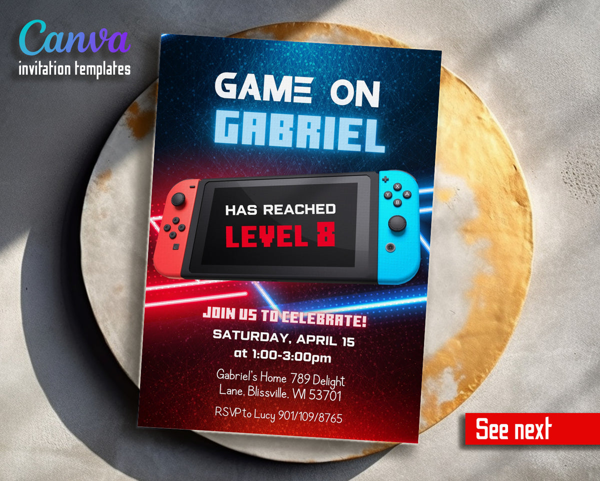 Nintendo Switch Gamer customizable invitation template | Share or Print | JC892
