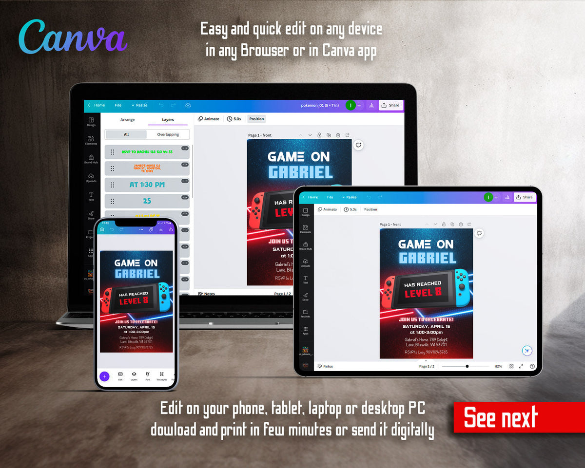 Nintendo Switch Gamer customizable invitation template | Share or Print | JC892