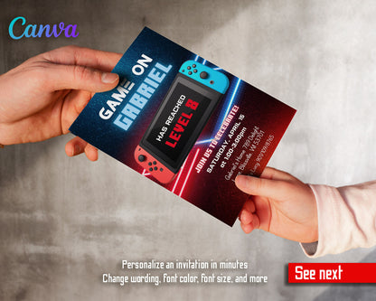 Nintendo Switch Gamer customizable invitation template | Share or Print | JC892