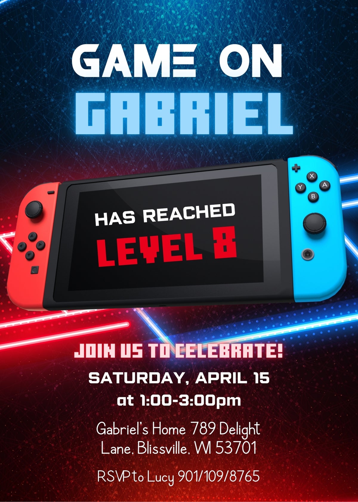 Nintendo Switch Gamer customizable invitation template | Share or Print | JC892