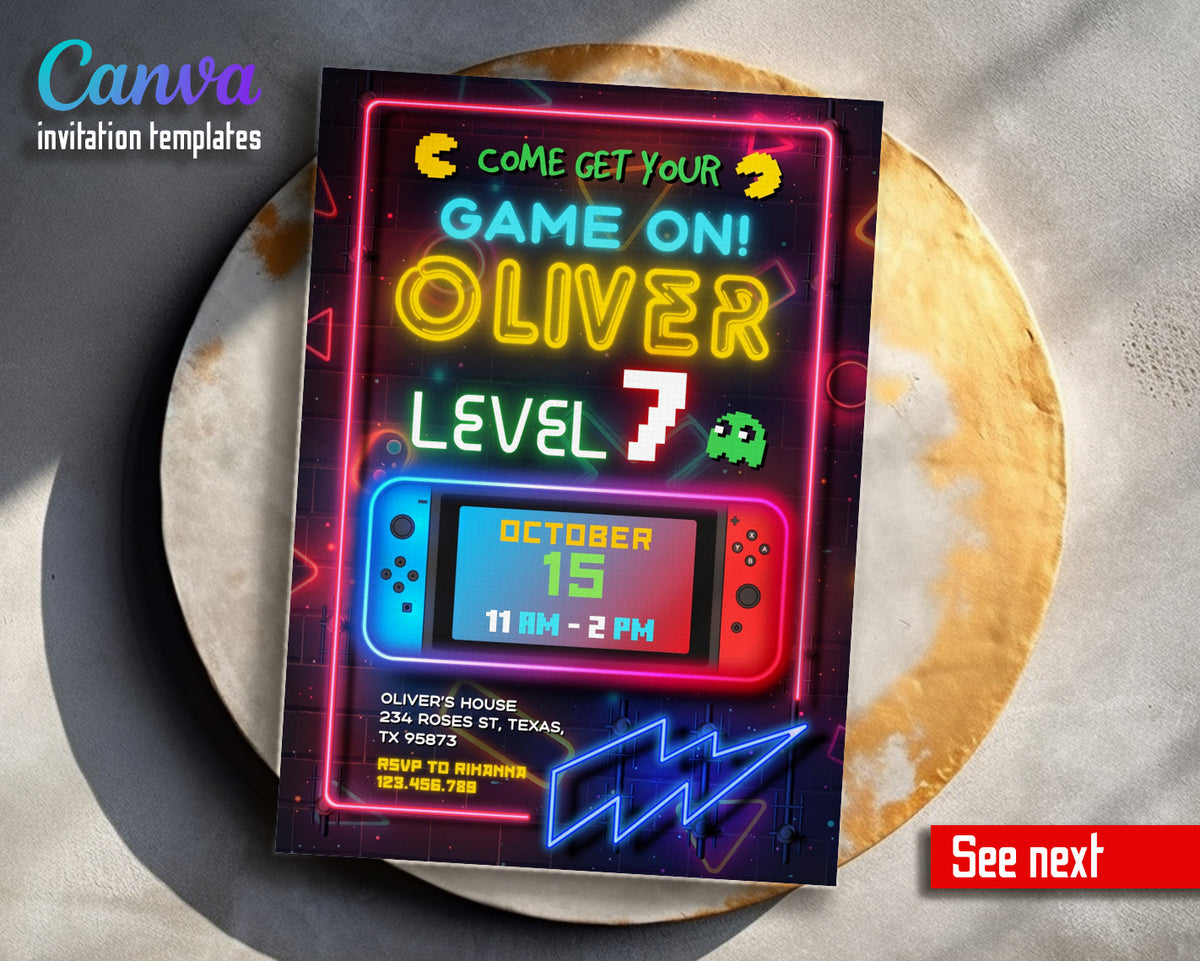 Nintendo Switch Gamer customizable invitation template | Share or Print | FQ912