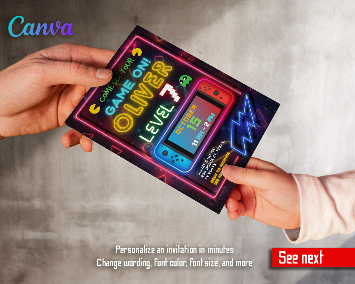 Nintendo Switch Gamer customizable invitation template | Share or Print | FQ912