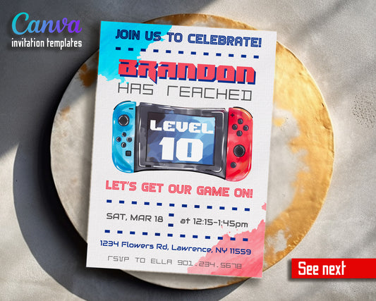 Nintendo Switch Gamer customizable invitation template | Share or Print | TU568