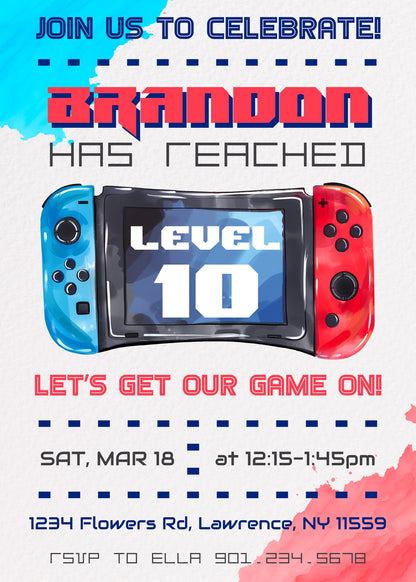 Nintendo Switch Gamer customizable invitation template | Share or Print | TU568