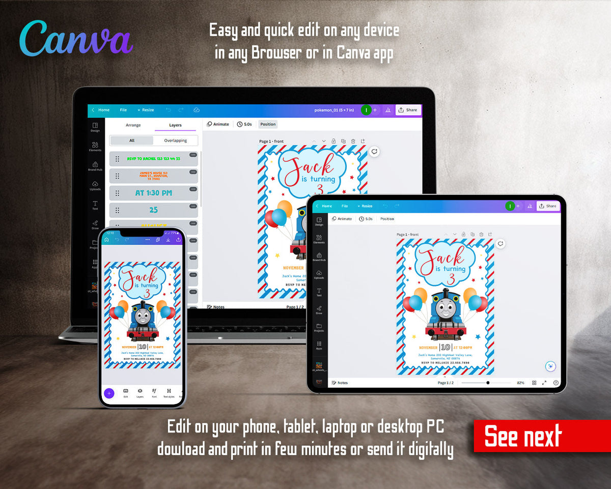 Thomas Train & Friends customizable invitation template | Share or Print | AR762