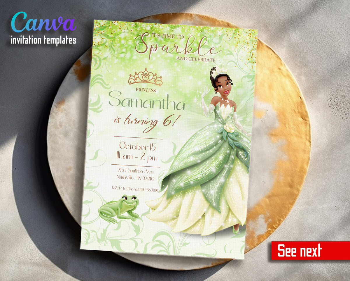 Tiana Frog Princess customizable invitation template | Share or Print | girl | RU346