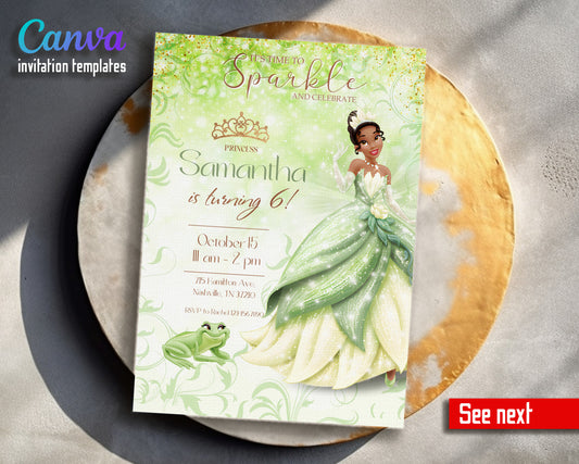 Tiana Frog Princess customizable invitation template | Share or Print | girl | RU346