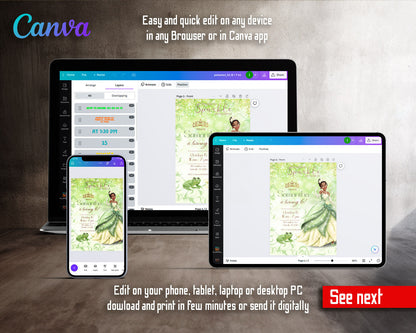 Tiana Frog Princess customizable invitation template | Share or Print | girl | RU346
