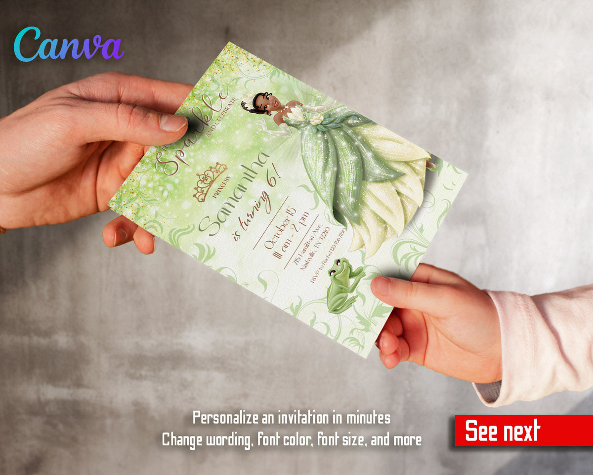 Tiana Frog Princess customizable invitation template | Share or Print | girl | RU346