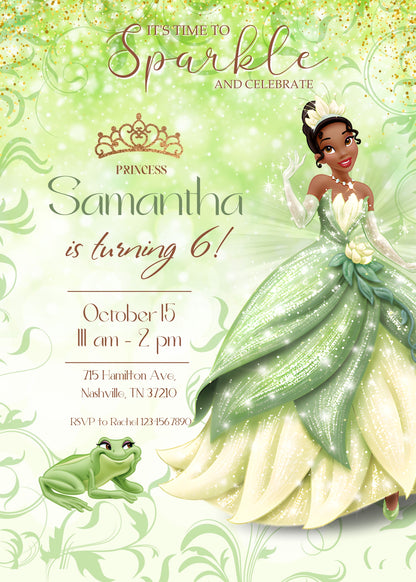 Tiana Frog Princess customizable invitation template | Share or Print | girl | RU346