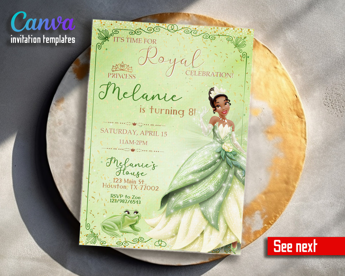 Tiana Frog Princess customizable invitation template | Share or Print | girl | VY867